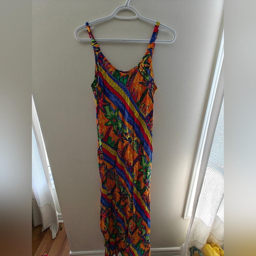 Palm Bay Vintage Hawaiian Sun Maxi Dress Vibrant Colorful Palm Trees Size M - Picture 2 of 7